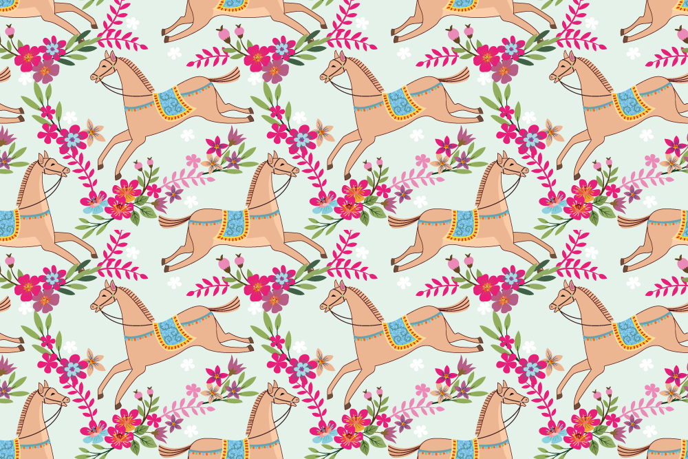 Animal vinyl rug with pink floral horse pattern - TenStickers