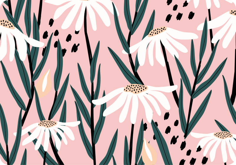 Floral vinyl rug daisies on pink background - TenStickers