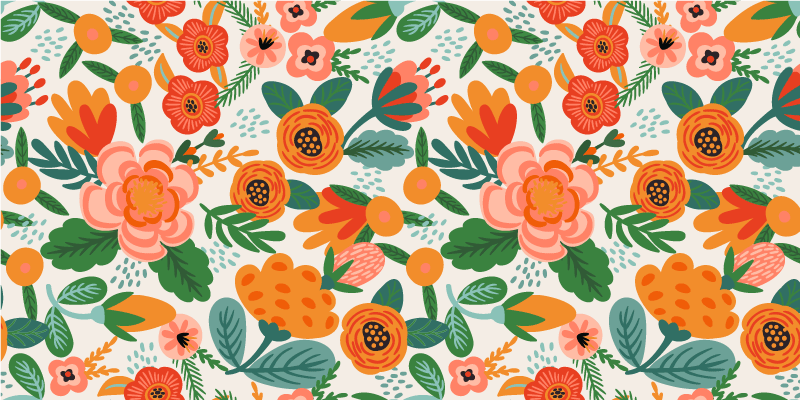 Floral vinyl rug in red and orange folk design - TenStickers