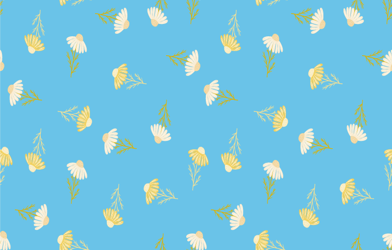 Floral vinyl rug daisy pattern blue background - TenStickers