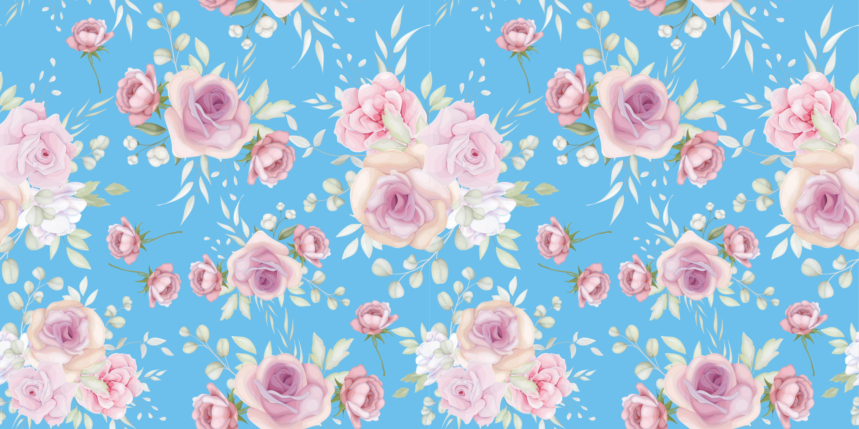 Floral vinyl rug with blue background roses - TenStickers