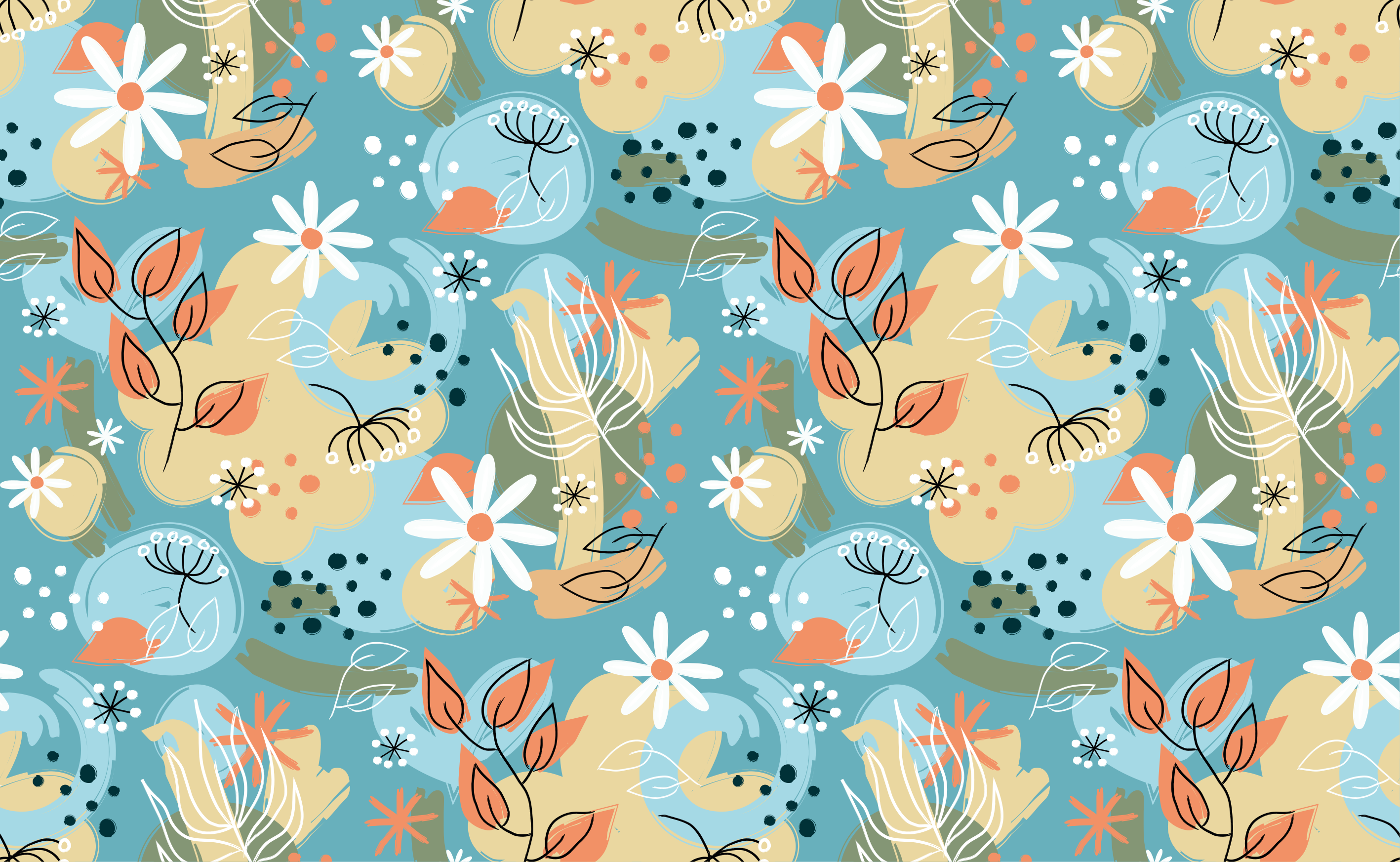 Floral vinyl rug in abstract flat floral design - TenStickers