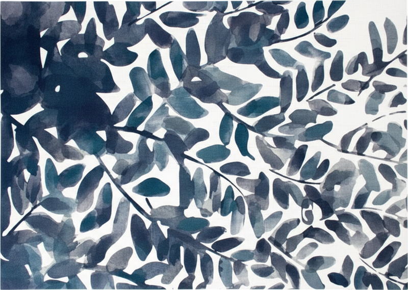 Floral vinyl rug in blue watercolor leaf pattern - TenStickers
