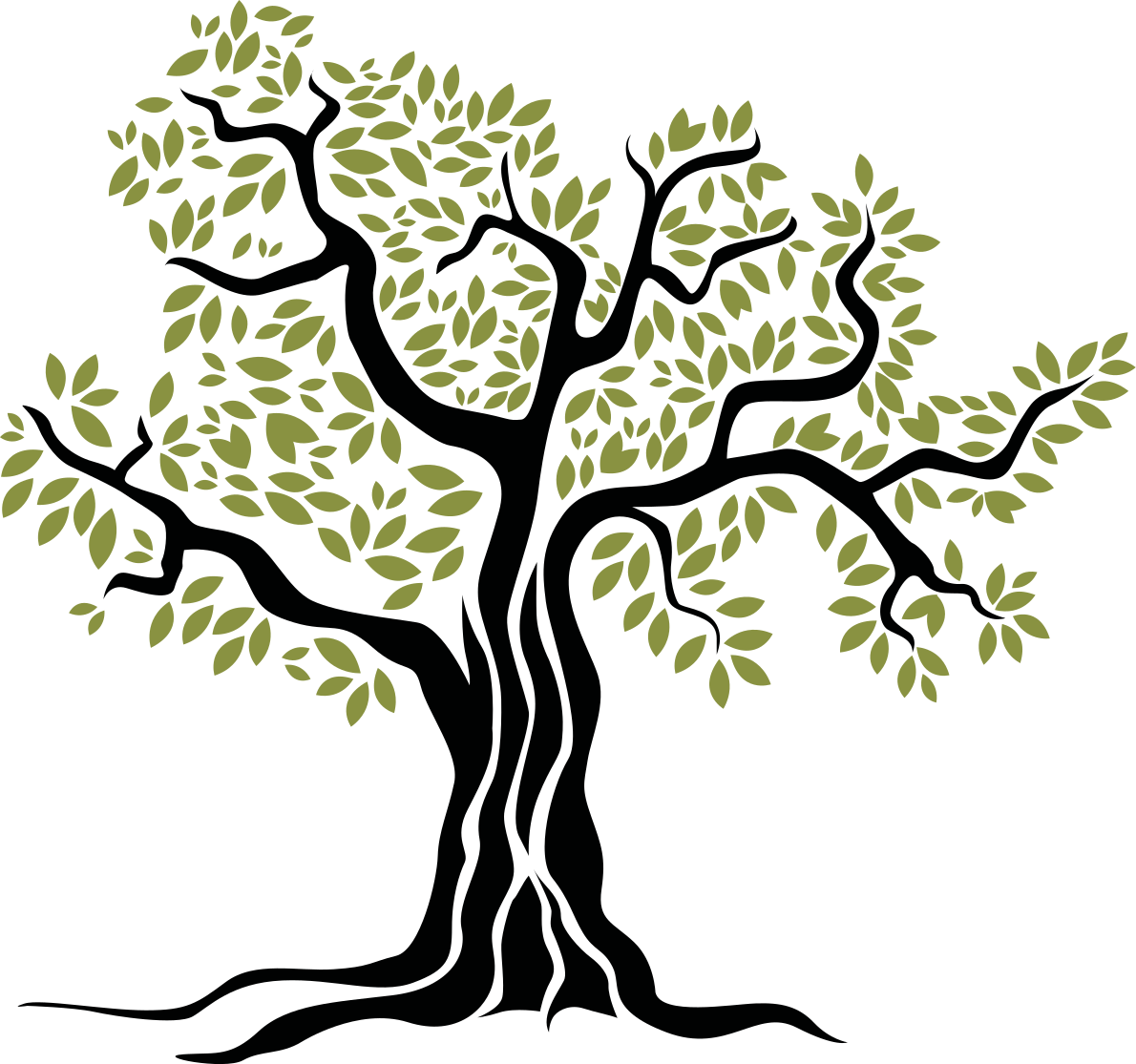 Floral vinyl rug black olive tree with green leaves - TenStickers