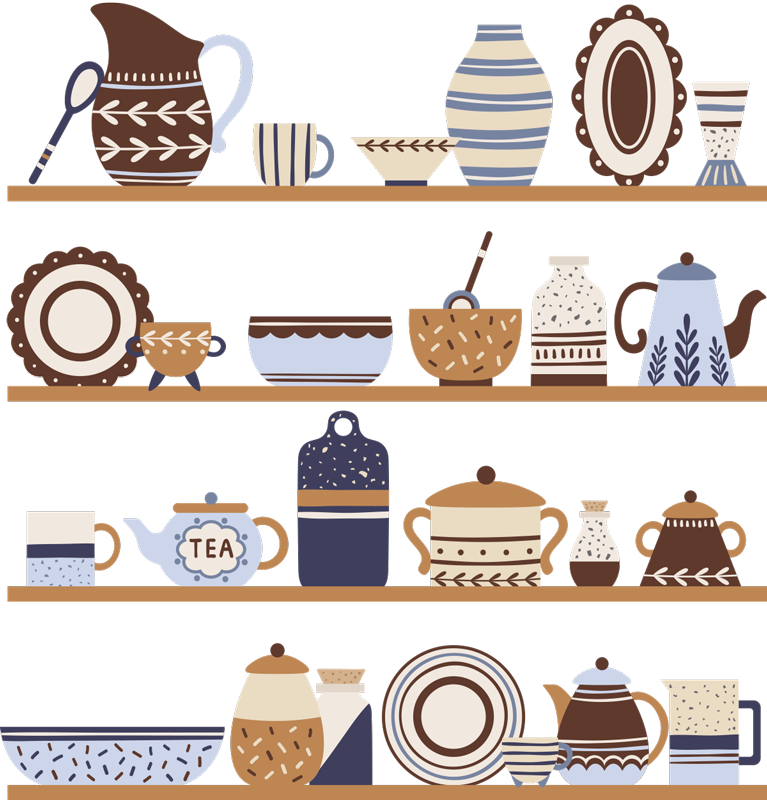 Kitchen vinyl rug with dish shelves - TenStickers