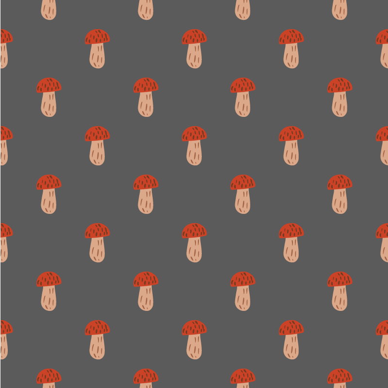 Floral vinyl rug classic mushrooms gray background - TenStickers