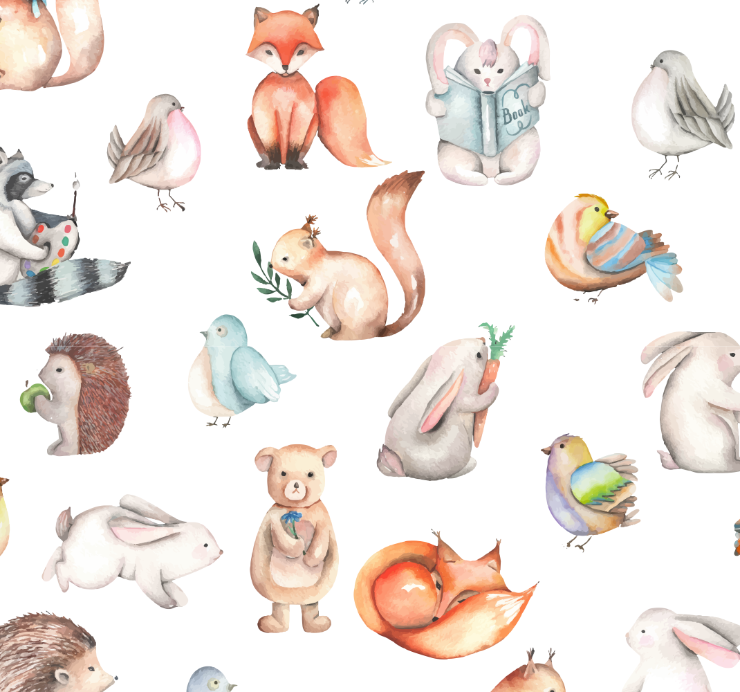 Kids vinyl rug with simple woodland creatures - TenStickers
