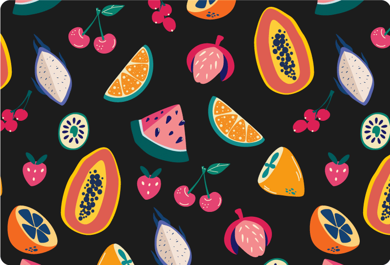 Nature vinyl rug with vibrant fruits on black - TenStickers