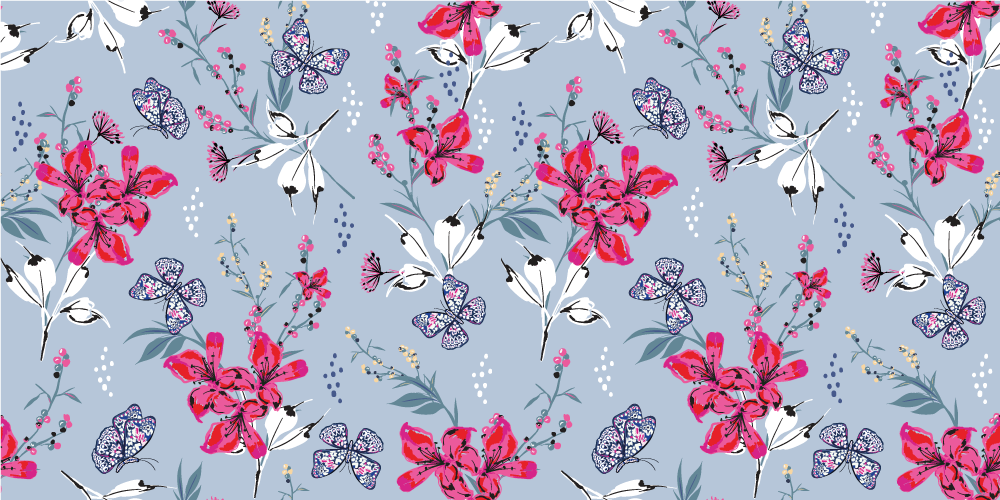 Nature vinyl rug floral butterflies design - TenStickers