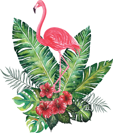 Floral vinyl rug featuring a large tropical flamingo - TenStickers