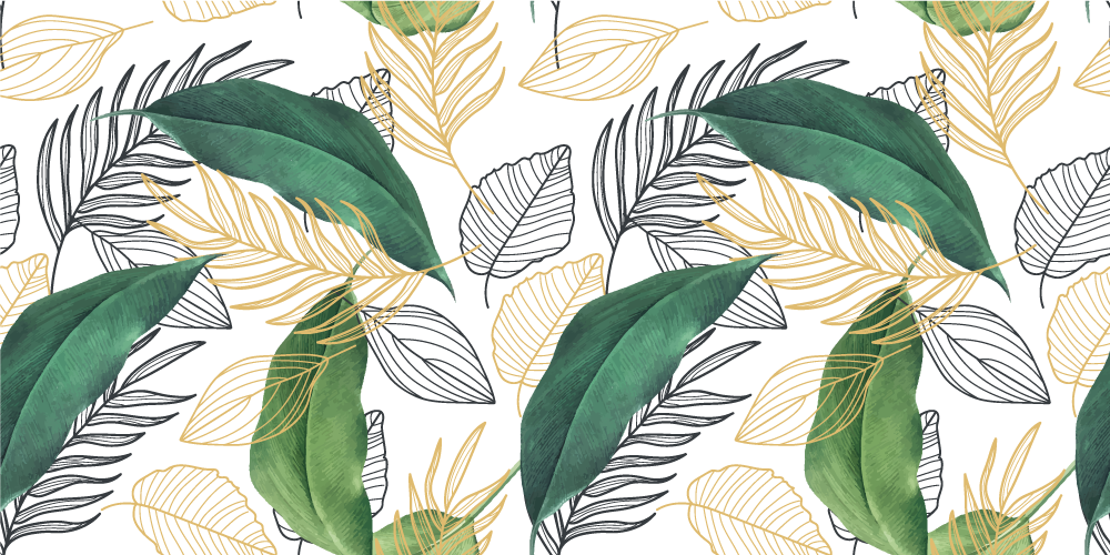 Floral vinyl rug with green and gold leaf art - TenStickers