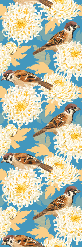 Bedroom vinyl rug aquarella birds and leaves design - TenStickers