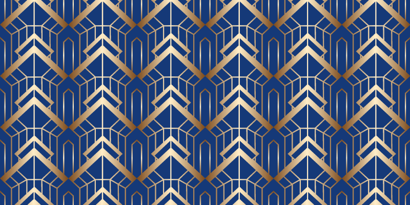 Geometric vinyl rug with modern blue and gold pattern - TenStickers