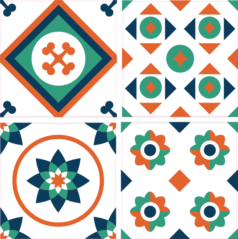 Geometric vinyl rug with patterned tiles - TenStickers