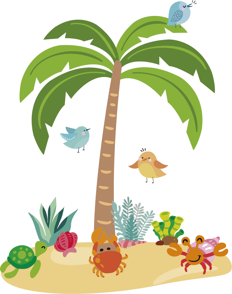 Kids vinyl rug palm trees and sea animals - TenStickers