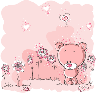 Kids vinyl rug with pink bear and flowers - TenStickers