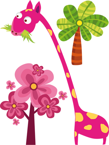 Kids vinyl rug pink giraffe eating - TenStickers