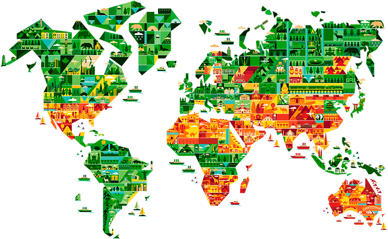World map vinyl rug in monument designs - TenStickers