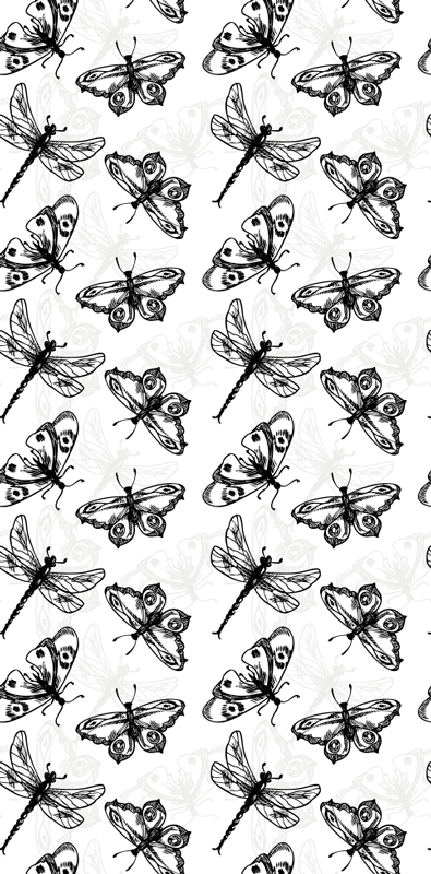 Bathroom vinyl rug with black and white dragonfly design - TenStickers