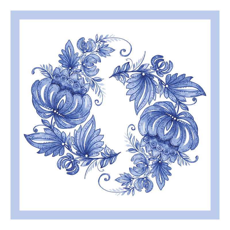 Bathroom vinyl rug with white and blue horezu design - TenStickers