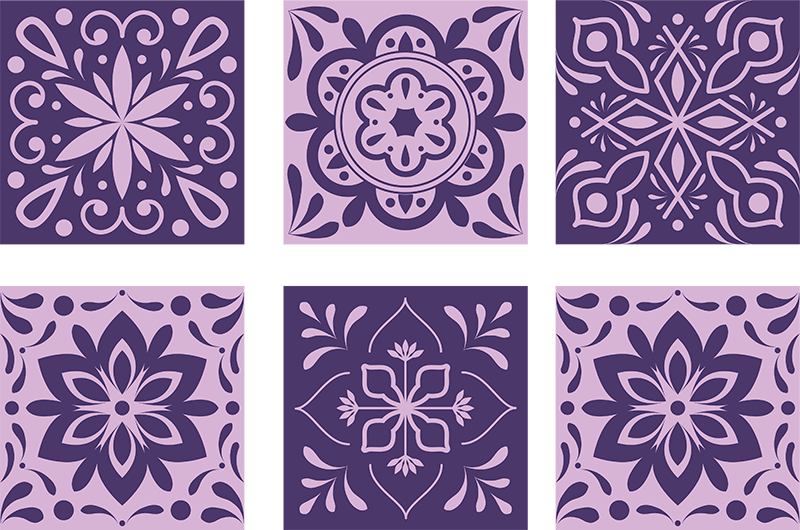 Purple floral tiles bathroom vinyl rug - TenStickers