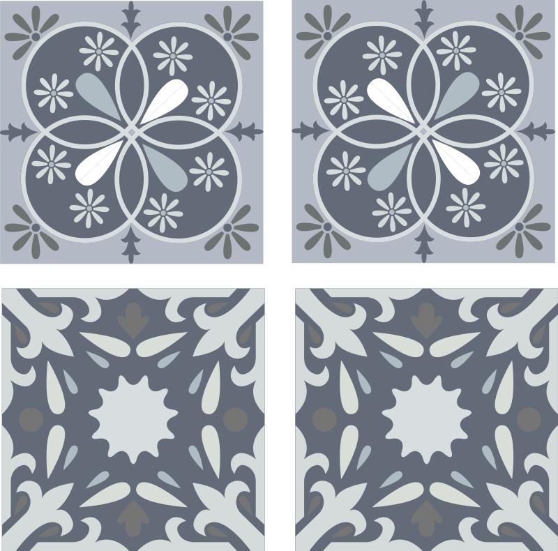 Bathroom vinyl rug with blue floral tile design - TenStickers