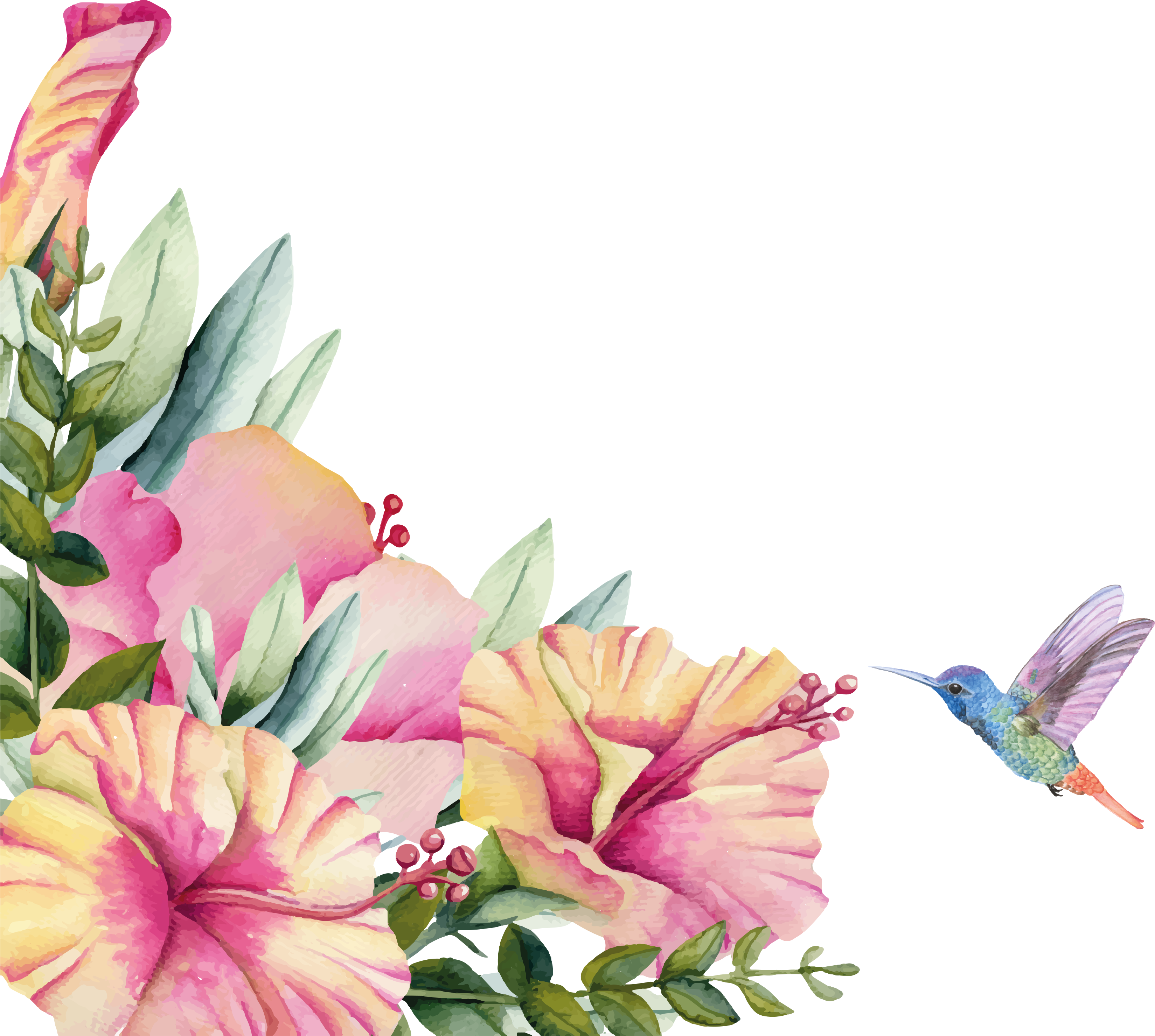 Bathroom vinyl rug with flowers and hummingbird - TenStickers