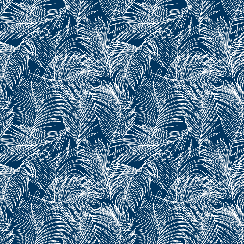 Kitchen vinyl rug in blue leaves with white outline - TenStickers