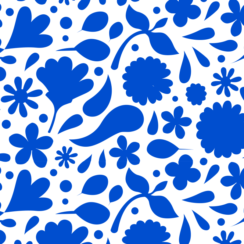 Delft blue mixed flowers kitchen vinyl rug - TenStickers
