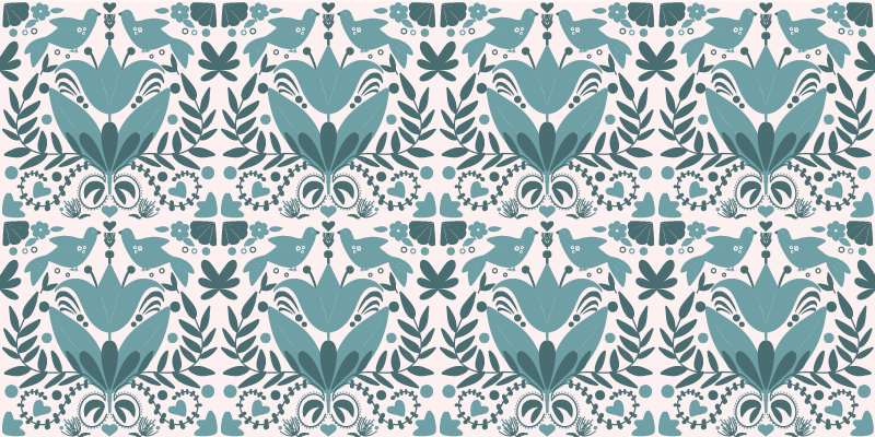 Kitchen vinyl rug with blue folk art birds pattern - TenStickers