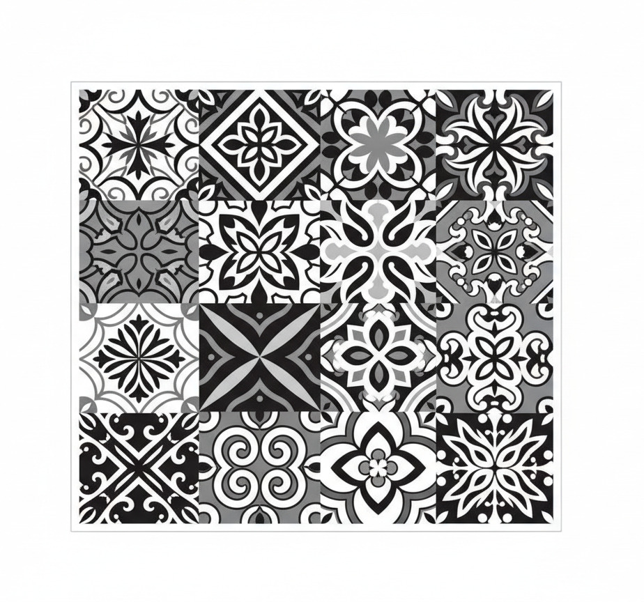Kitchen vinyl rug in bold black geometric design - TenStickers