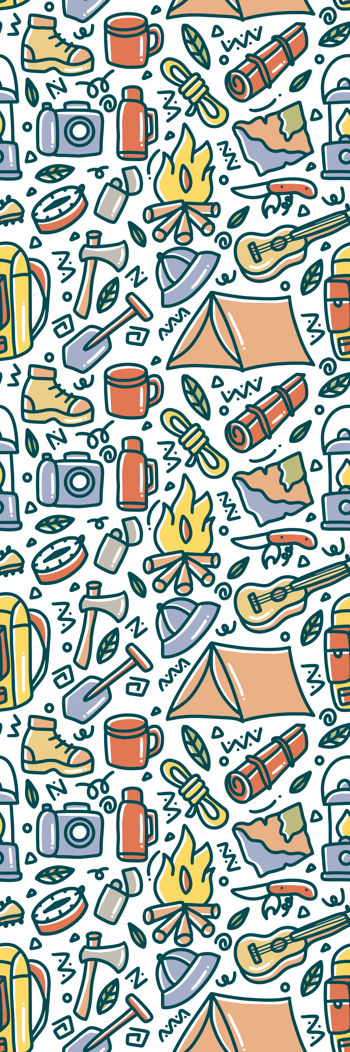 Bedroom vinyl rug with hand drawn mountains and camping gear - TenStickers