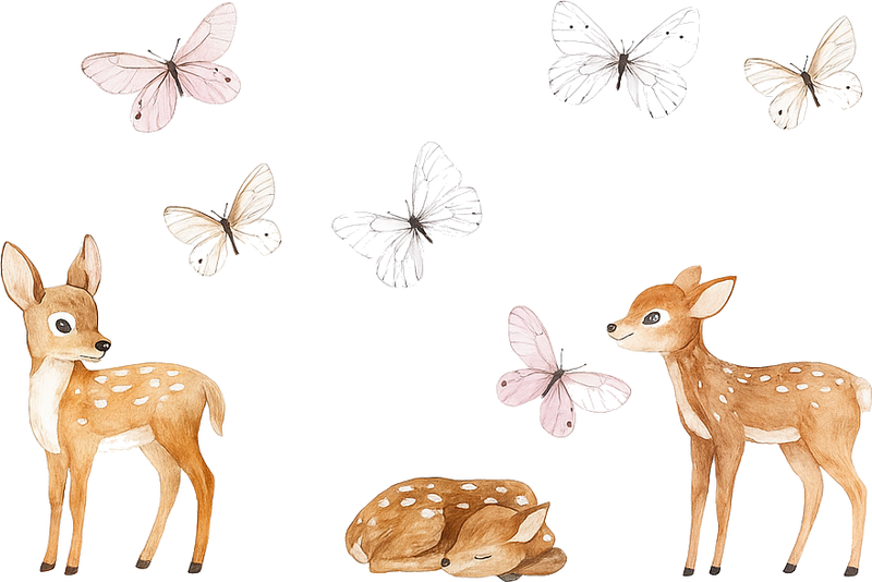 Bedroom vinyl rug featuring little deer and butterflies - TenStickers