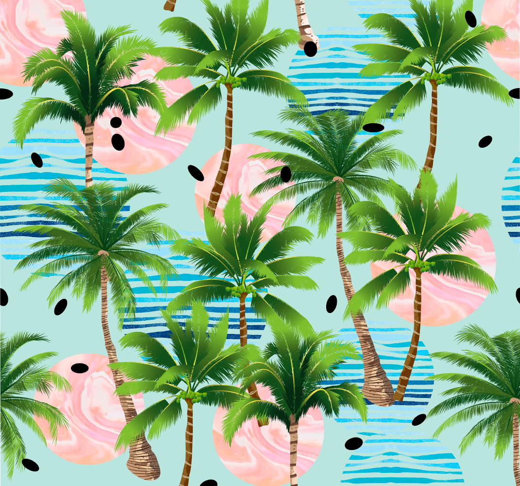 Nature vinyl rug palm trees and waves - TenStickers