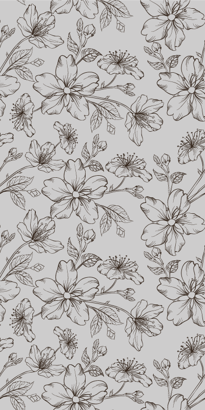 Nature vinyl rug with black flowers on gray - TenStickers