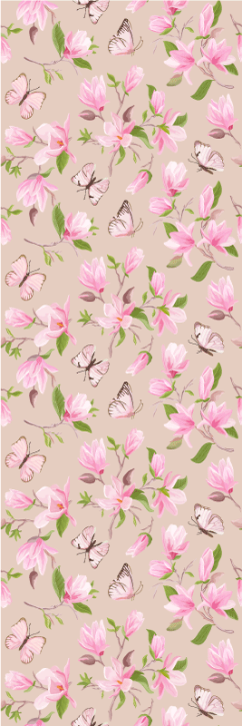 Nature vinyl rug with pink magnolia and butterfly - TenStickers