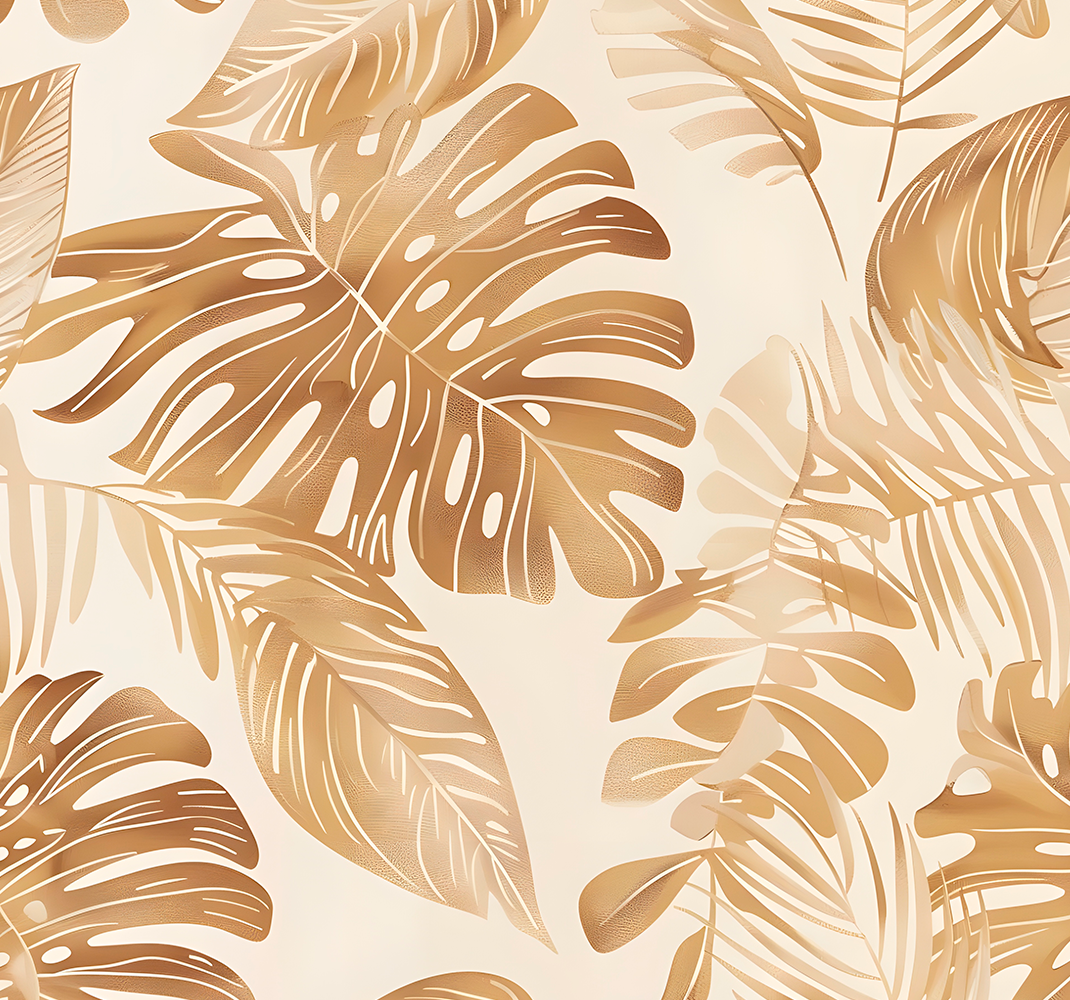 Nature vinyl rug with beige large leaf design - TenStickers