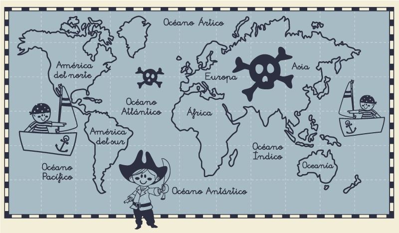 World map vinyl rug pirate adventure - TenStickers