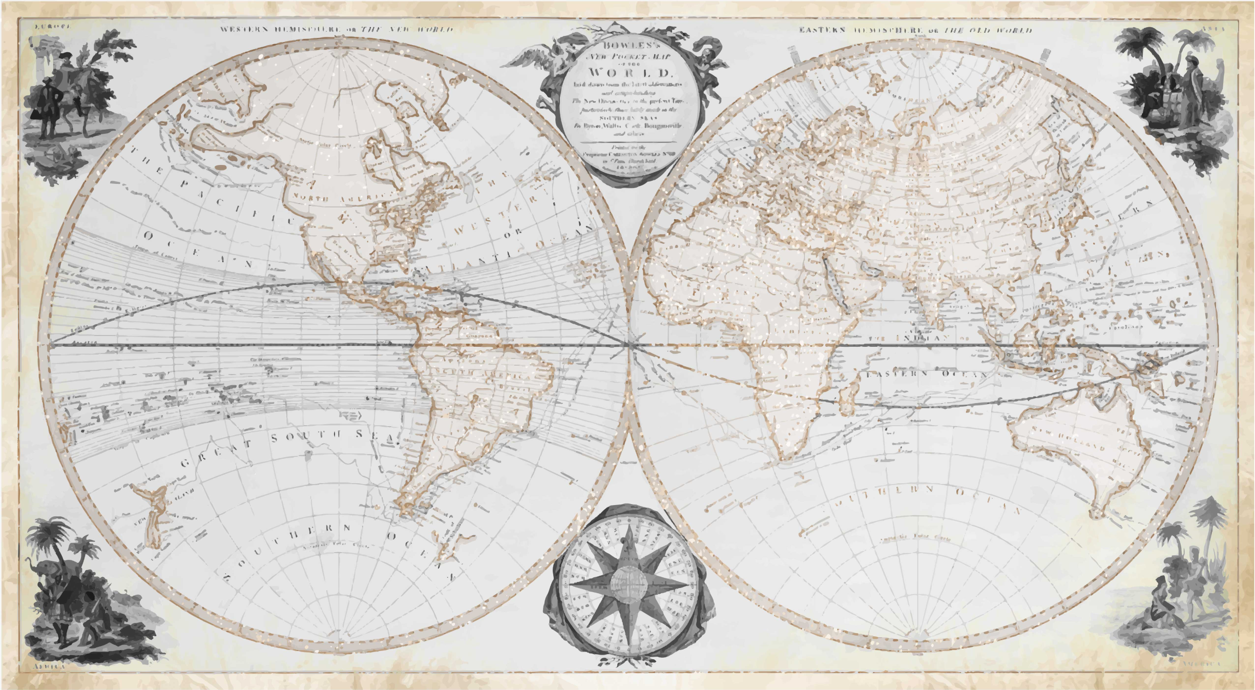 World map vinyl rug watercolor vintage map - TenStickers