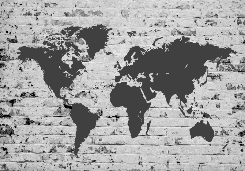 World map vinyl rug white brick design - TenStickers