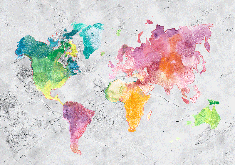 World map vinyl rug in stone look colorful design - TenStickers