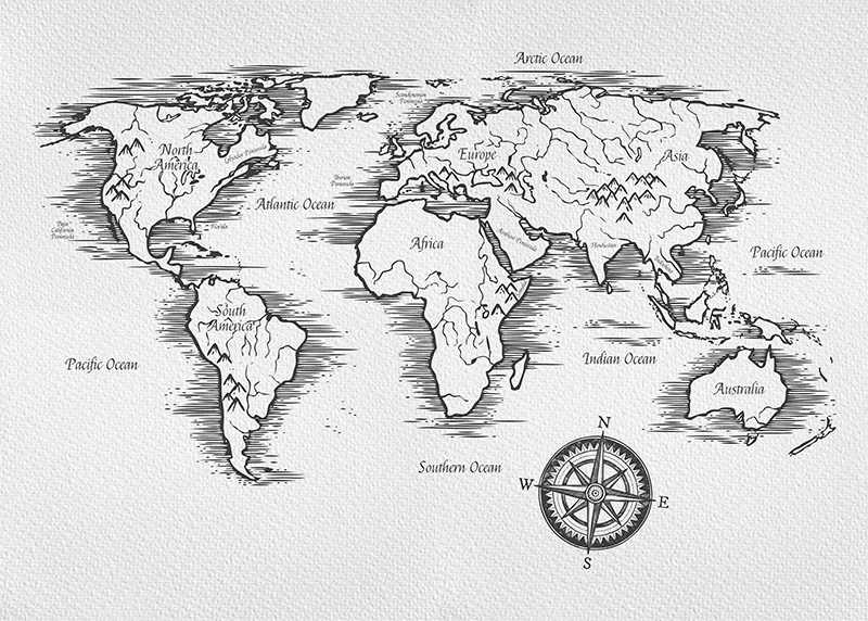 Elegant worldmap drawing world map vinyl rug - TenStickers