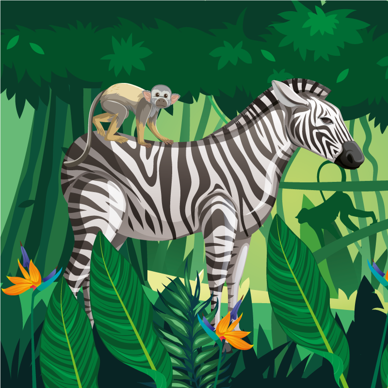 Kids vinyl rug giraffe zebra and monkey set 4 - TenStickers
