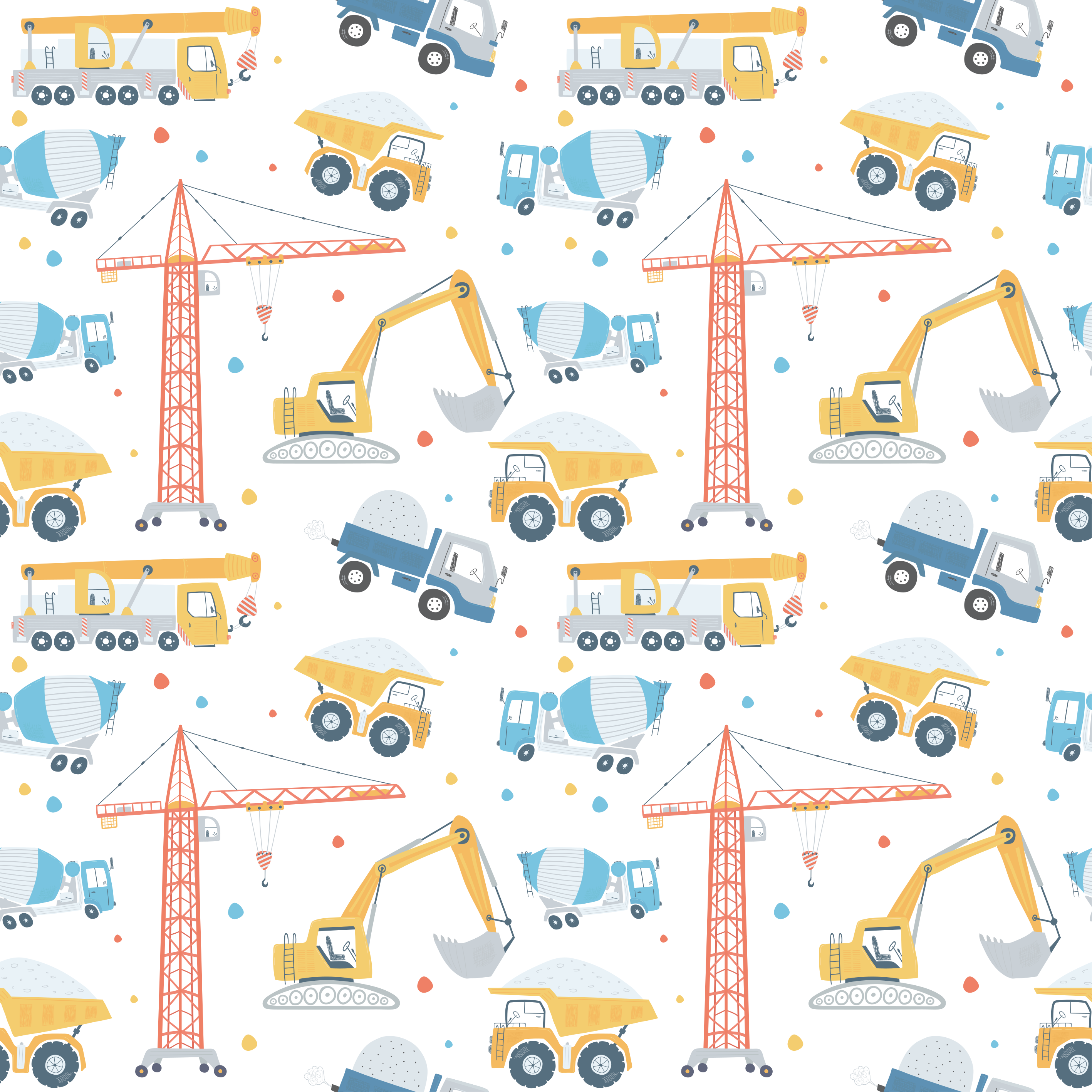 Kids vinyl rug in pastel construction vehicles - TenStickers