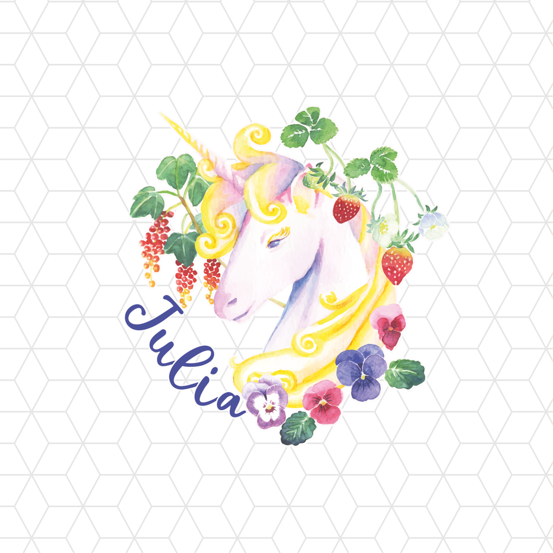 Kids vinyl rug with unicorn head on hexagonal tiles - TenStickers