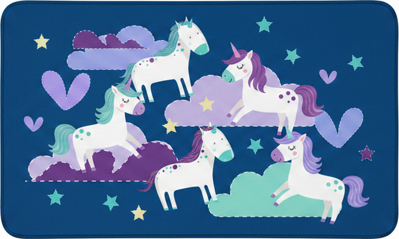 Kids vinyl rug cute unicorns with clouds and stars - TenStickers