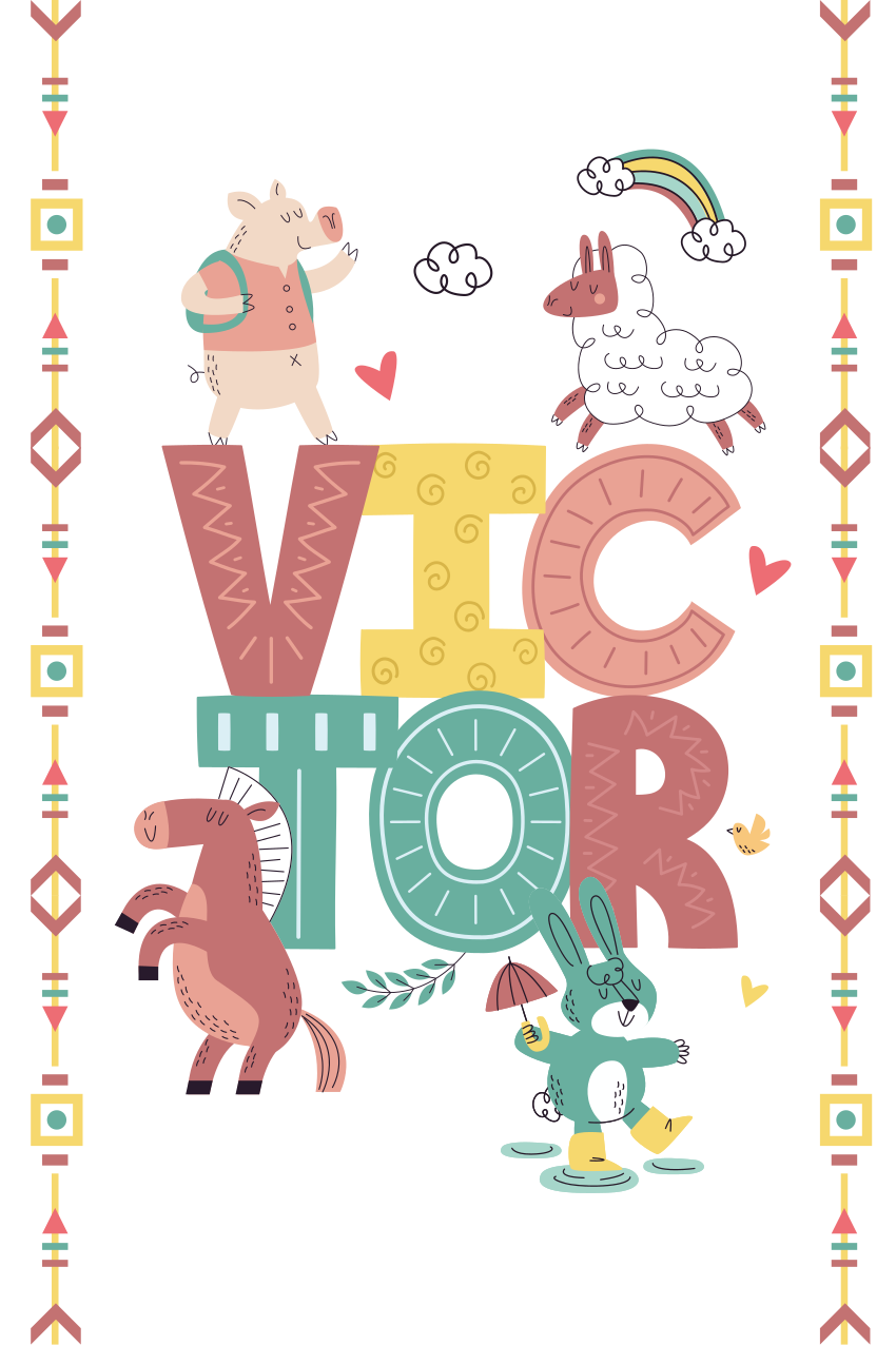 Kids vinyl rug with customizable farm animal names - TenStickers
