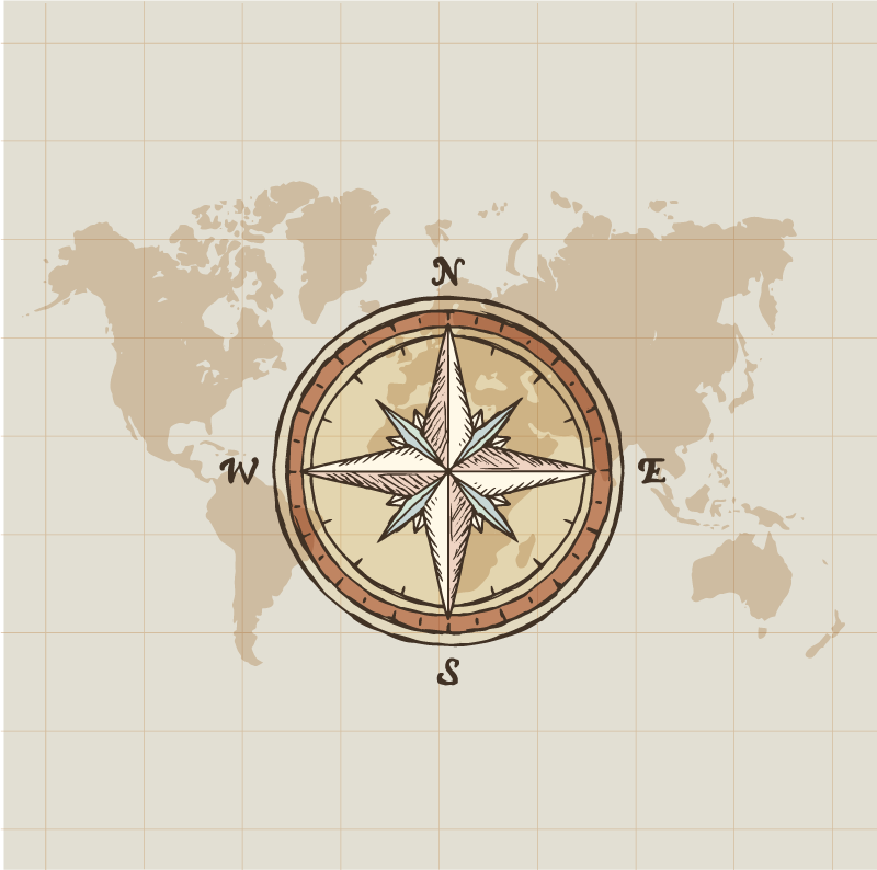 World map vinyl rug vintage map and compass - TenStickers
