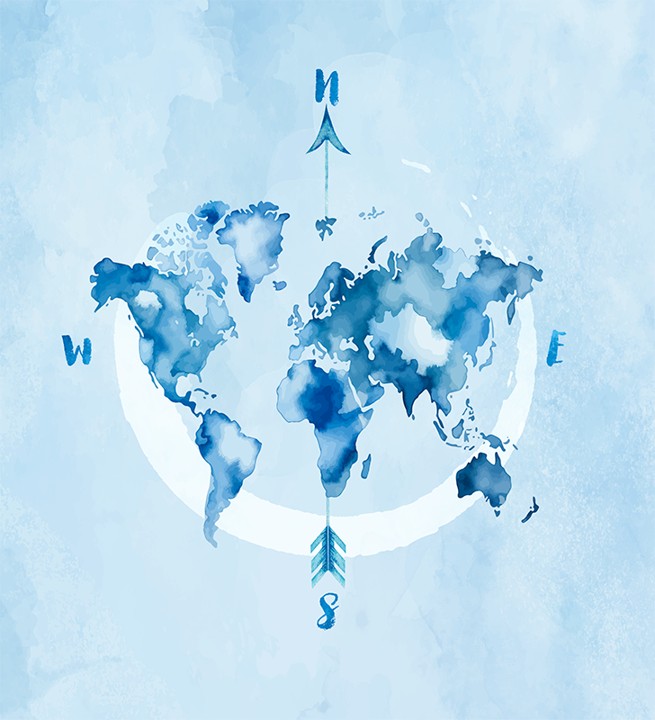 World map vinyl rug watercolor blue globe design - TenStickers