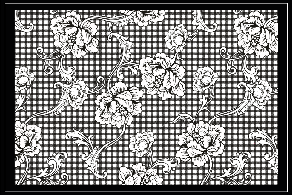 Grey vinyl rug with black and white gingham pattern - TenStickers